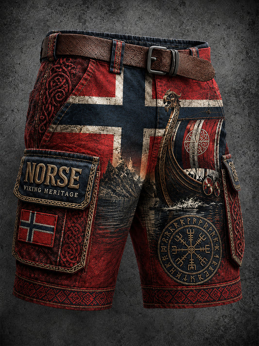 Menns retro nordisk stil norsk kunsttrykk hverdagsshortser