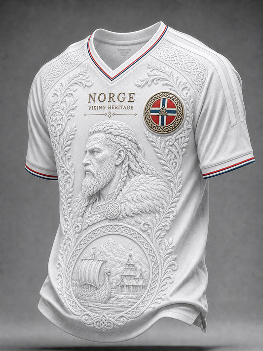 Herrerens retro t-skjorte i nordisk stil med norsk kunsttrykk
