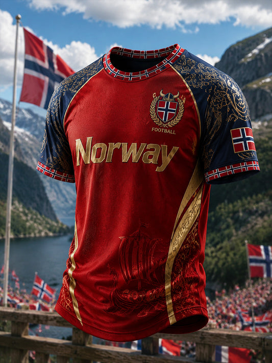 Herre Viking-fotballtrykk, uformelt t-skjorte med korte ermer