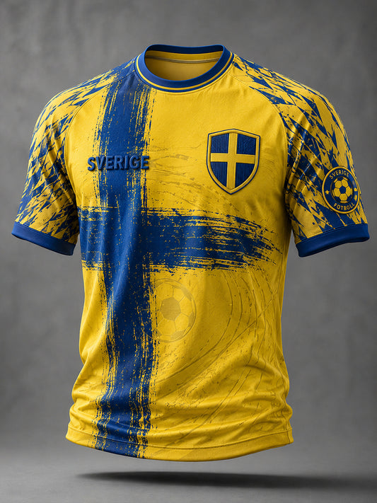Mans Retro Svensk Fotboll Fan Konsttryck Avslappnad T-shirt