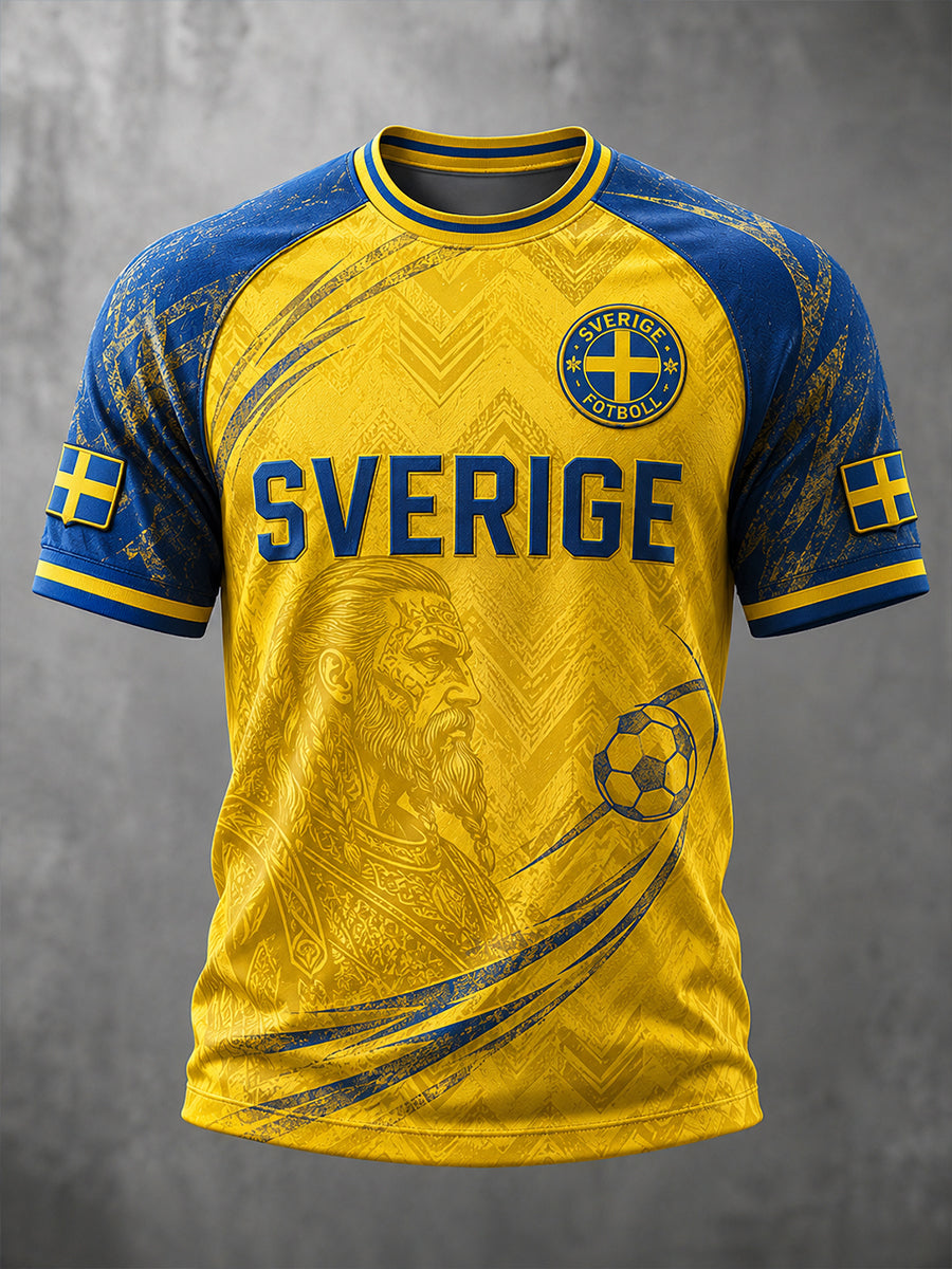 Mans Retro Svensk Fotboll Fan Konsttryck Avslappnad T-shirt