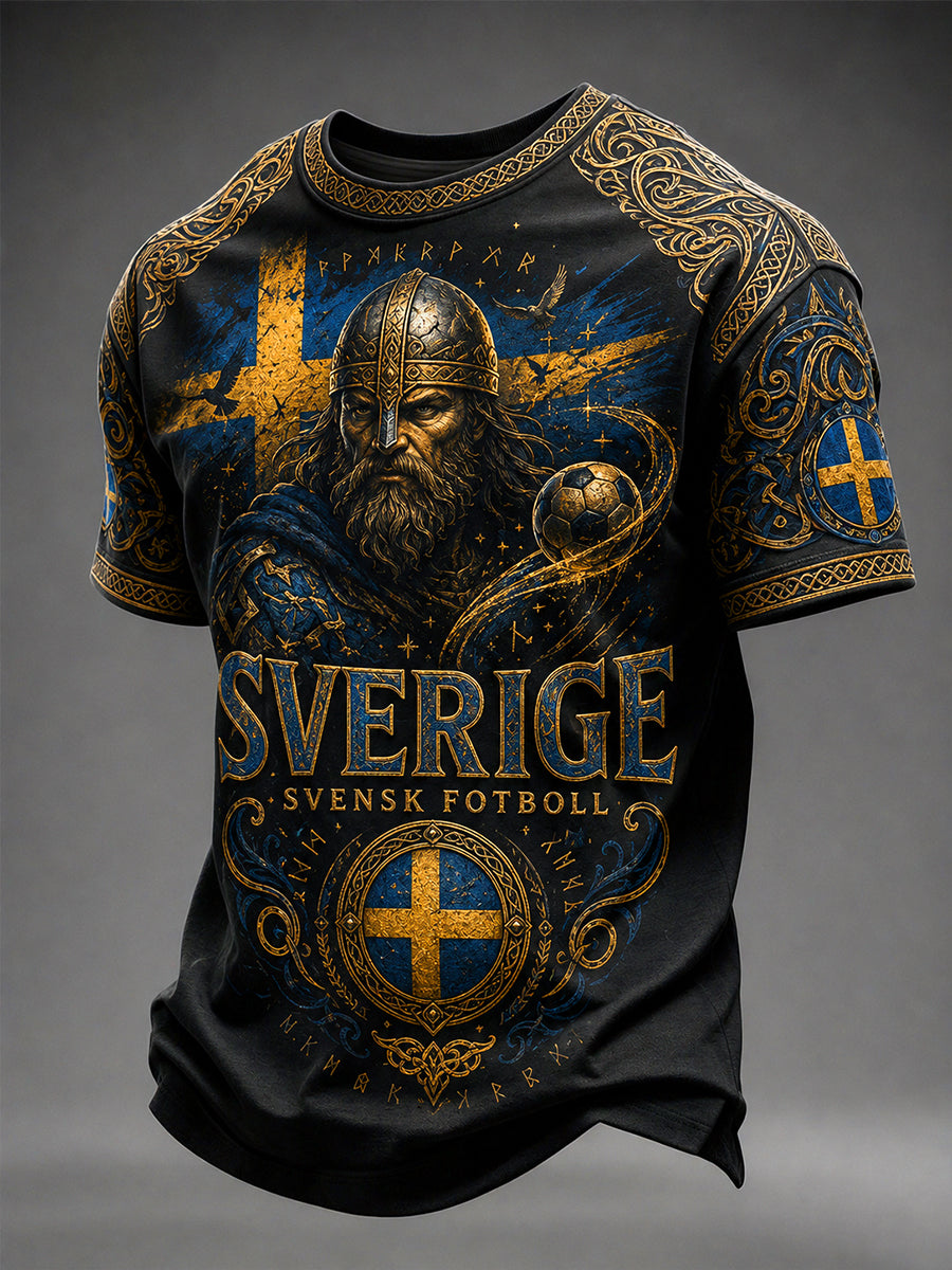 Mans Retro Svensk Fotboll Fan Konsttryck Avslappnad T-shirt