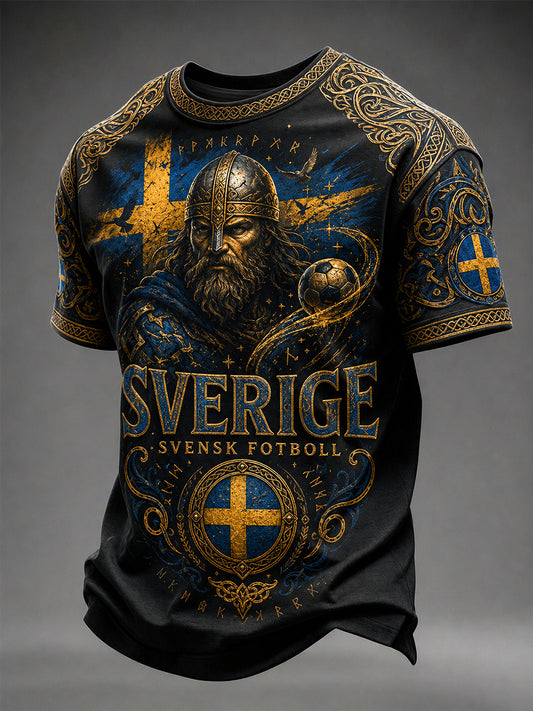 Mans Retro Svensk Fotboll Fan Konsttryck Avslappnad T-shirt