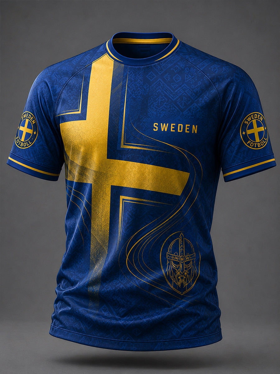 Mans Retro Svensk Fotboll Fan Konsttryck Avslappnad T-shirt