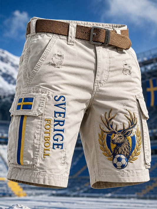 Retrodammskott för män med svensk fotbollssupporterkonst – avslappnade shorts