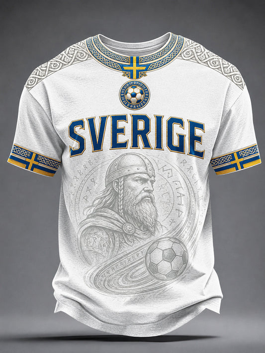 Mans Retro Svensk Fotboll Fan Konsttryck Avslappnad T-shirt
