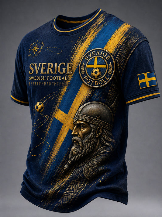 Mans Retro Svensk Fotboll Fan Konsttryck Avslappnad T-shirt