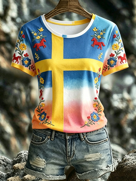 Dammens svenska midsommarminneskonsttryck T-shirt