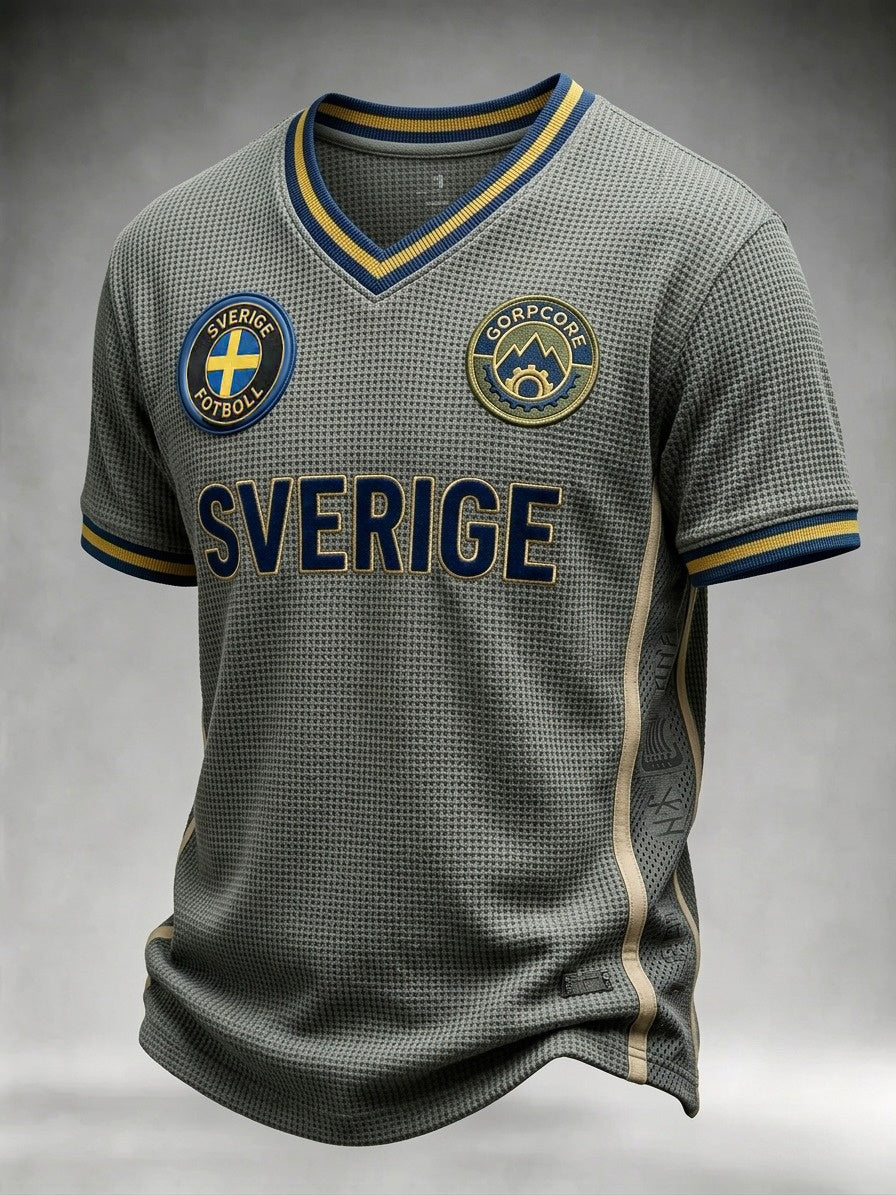 Herrar Retro Sverige Fotbollsläkare 2026 Tryckt Våffel V-ringad Kortärmad T-shirt