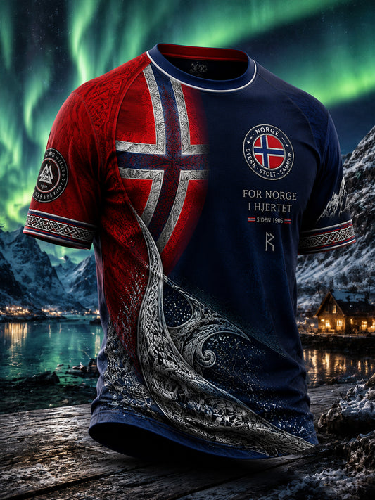 Retro norsk totem-lappetøy kunstnerisk hverdags-T-skjorte