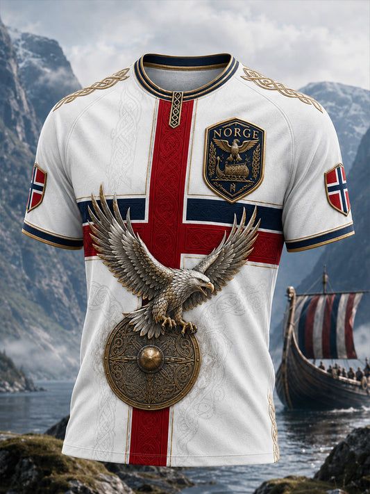 Retro nordisk stil norsk viking skandinavisk kunsttrykk avslappet t-skjorte