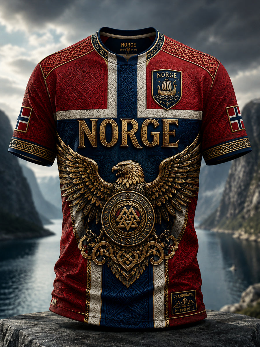Retro nordisk stil norsk viking skandinavisk kunsttrykk avslappet t-skjorte