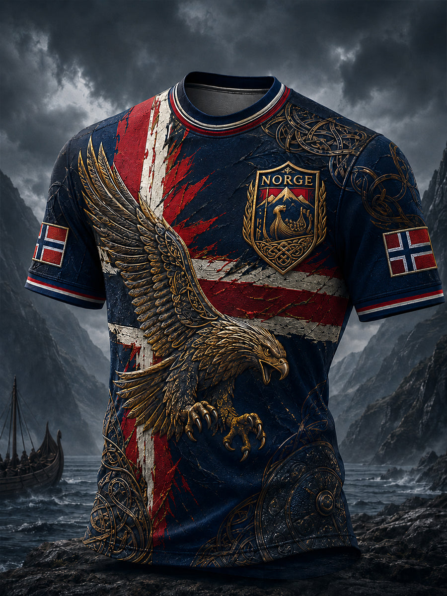 Retro nordisk stil norsk viking skandinavisk kunsttrykk avslappet t-skjorte