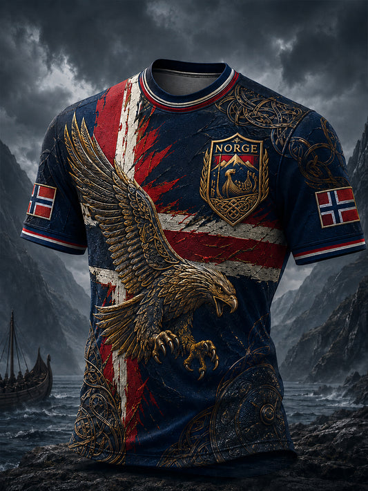 Retro nordisk stil norsk viking skandinavisk kunsttrykk avslappet t-skjorte