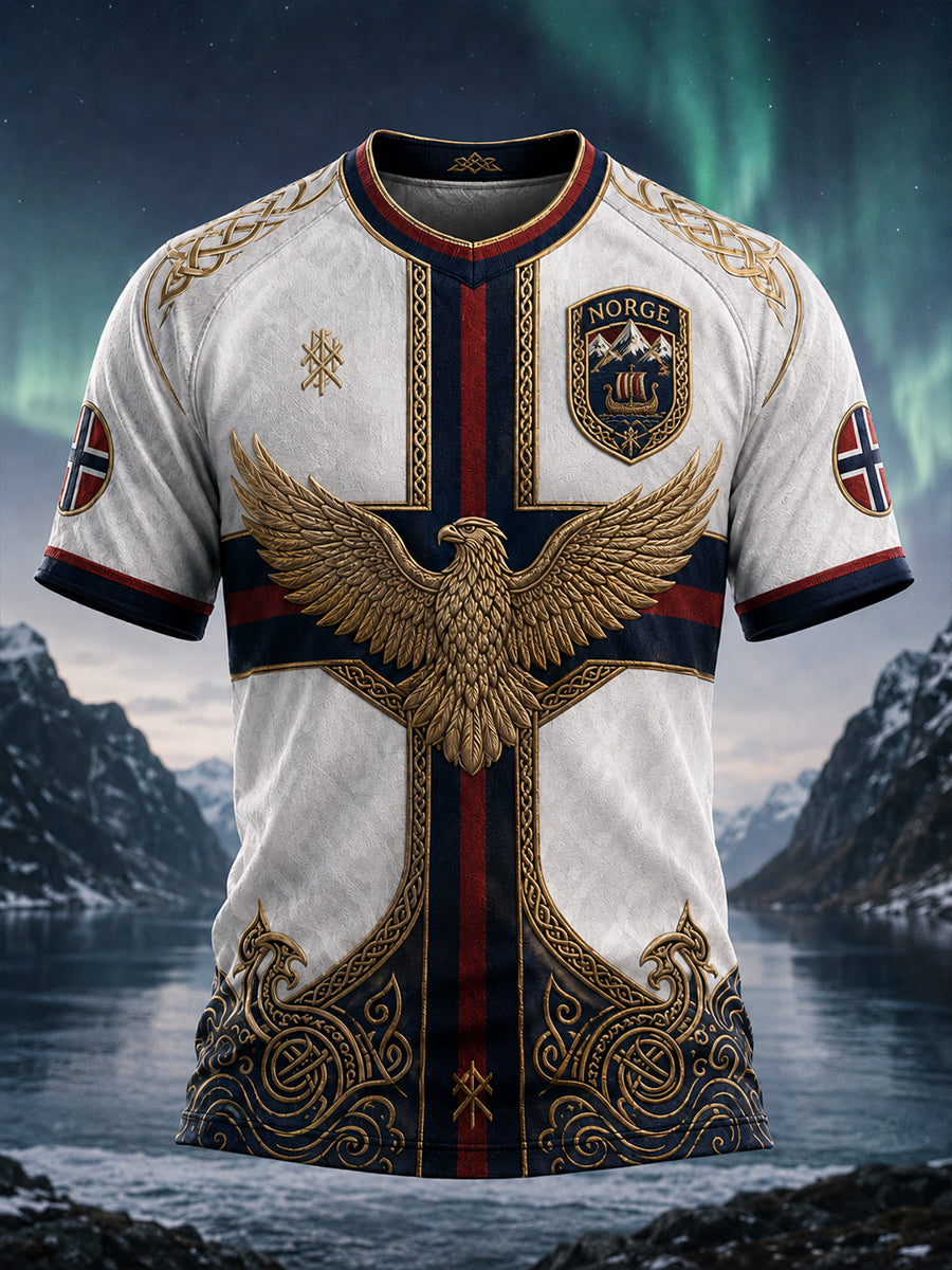 Retro nordisk stil norsk viking skandinavisk kunsttrykk avslappet t-skjorte