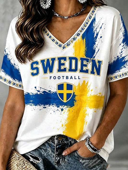 Damtröja i svensk fotboll med tryckt V-ringning
