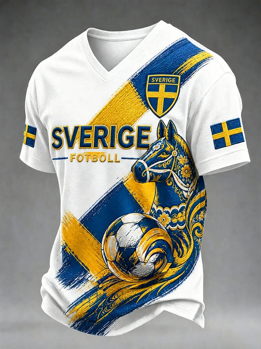 Herrtröja i svensk fotbollsstil med v-ringning