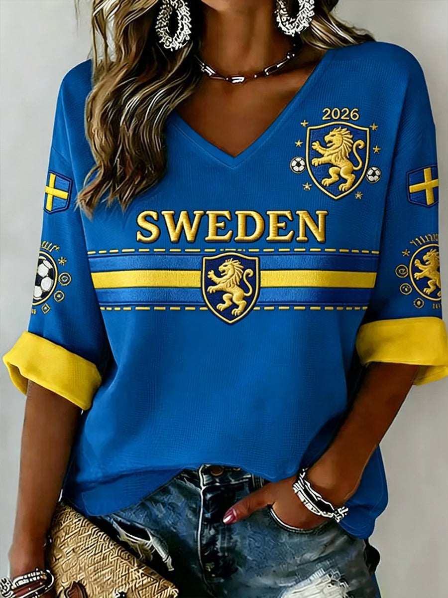 Damer Svensk Fotbollstryck Avslappnad T-shirt