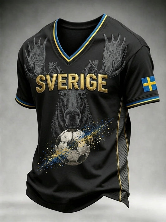 Herrar Retro Svensk Fotbollslärd 2026 Tryckt Avslappnad T-shirt med Kort Ärm