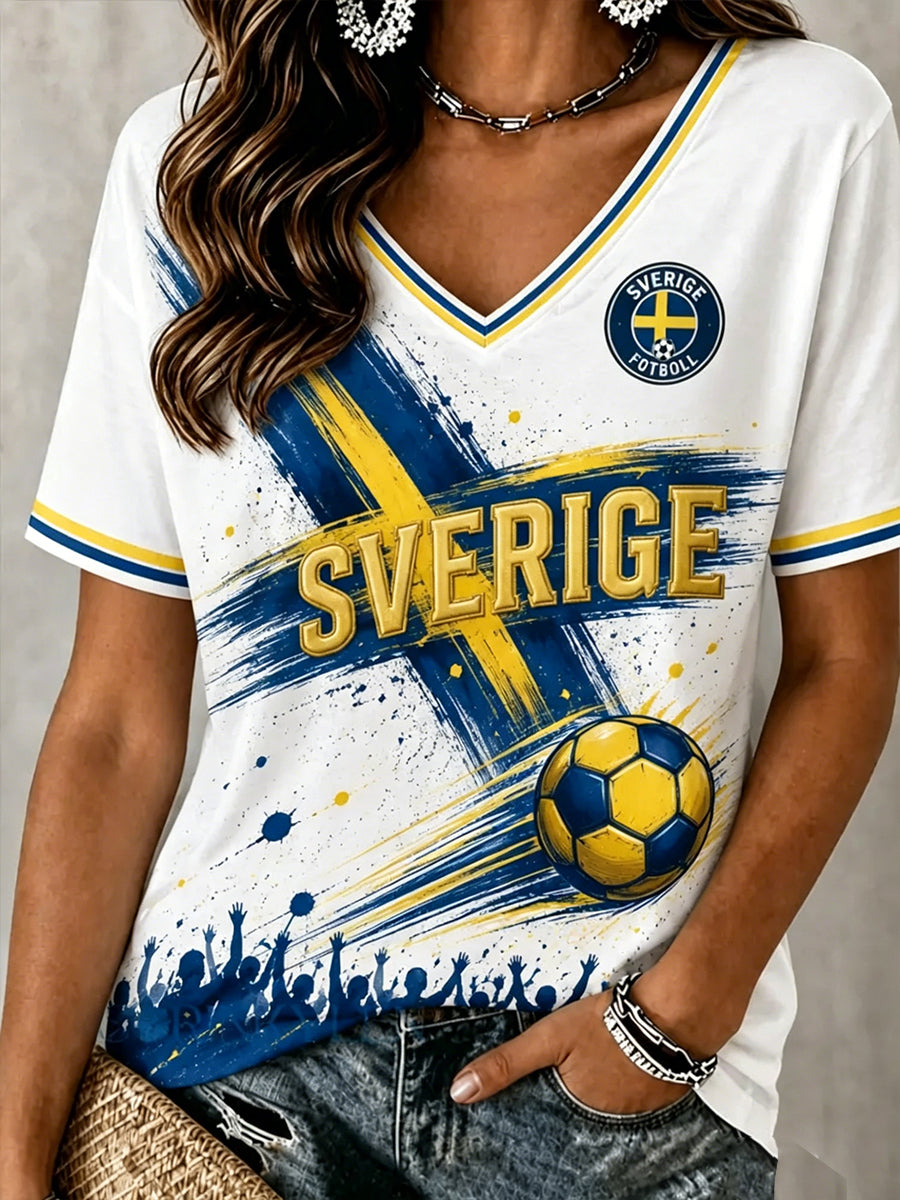 Damtröja i svensk fotboll med tryckt V-ringning