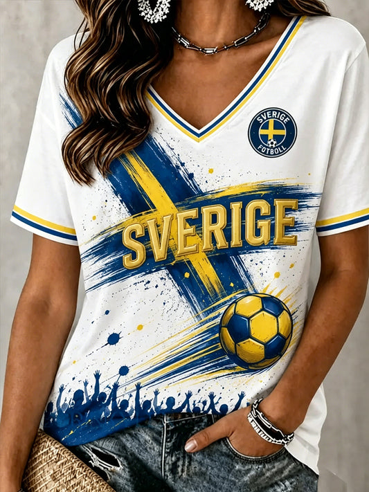 Damtröja i svensk fotboll med tryckt V-ringning