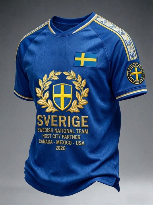 Herrtröja i retrostil med svensk fotbollsmotiv och tryck 2026