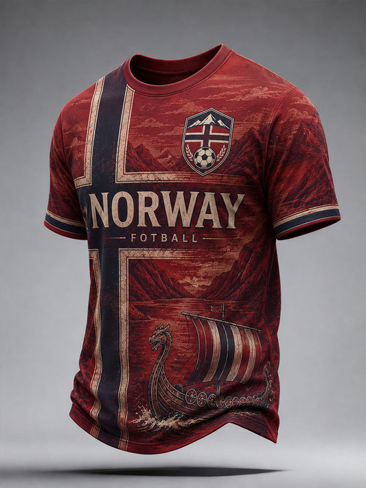 Herre-Viking-fotballtrykk T-skjorte med korte ermer