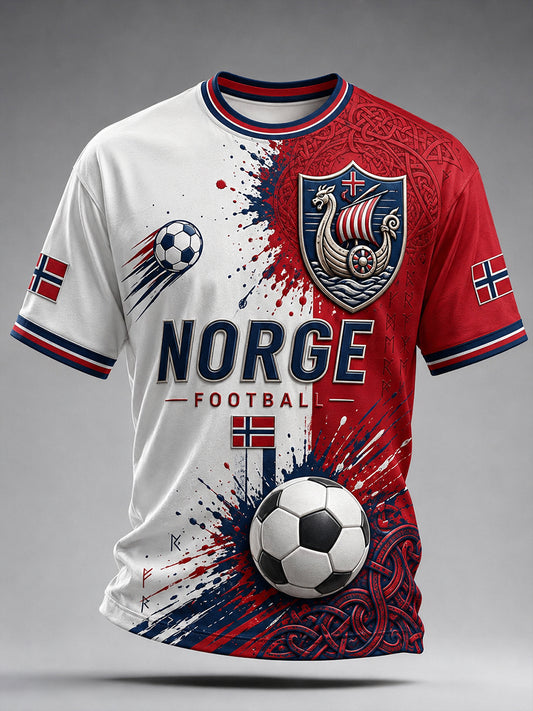Retro nordisk stil norsk fotballfan kunsttrykk avslappet t-skjorte