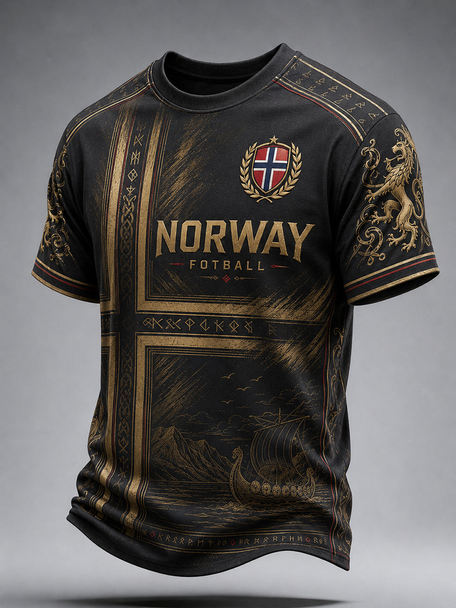 Herre-Viking-fotballtrykk T-skjorte med korte ermer