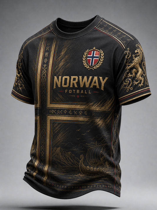 Herre-Viking-fotballtrykk T-skjorte med korte ermer