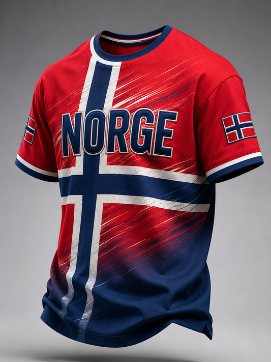 Retro nordisk stil norsk fotballfan kunsttrykk avslappet t-skjorte