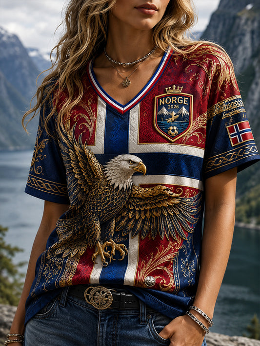 Kvinnelig retro nordisk stil norsk fotballfan kunsttrykk avslappet topp