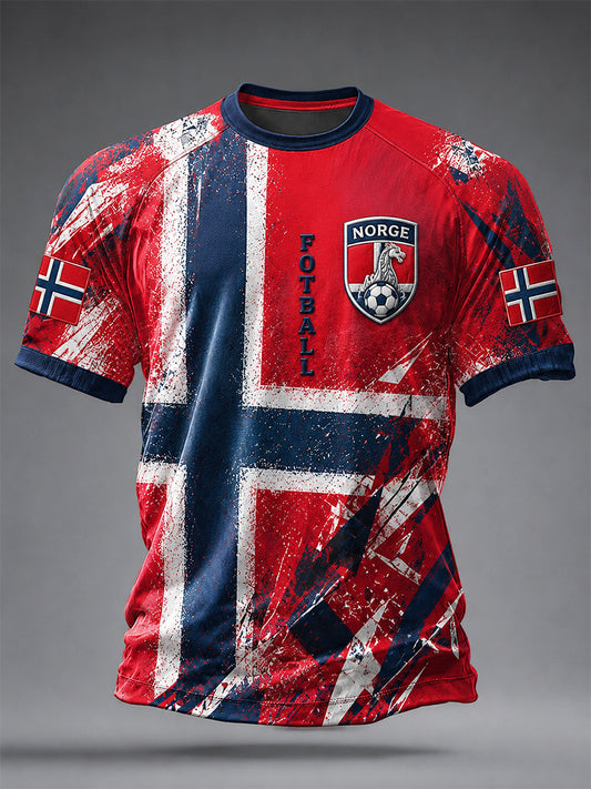 Retro nordisk stil norsk fotballfan kunsttrykk avslappet t-skjorte