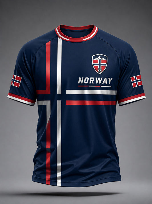 Retro nordisk stil norsk fotballfan kunsttrykk avslappet t-skjorte
