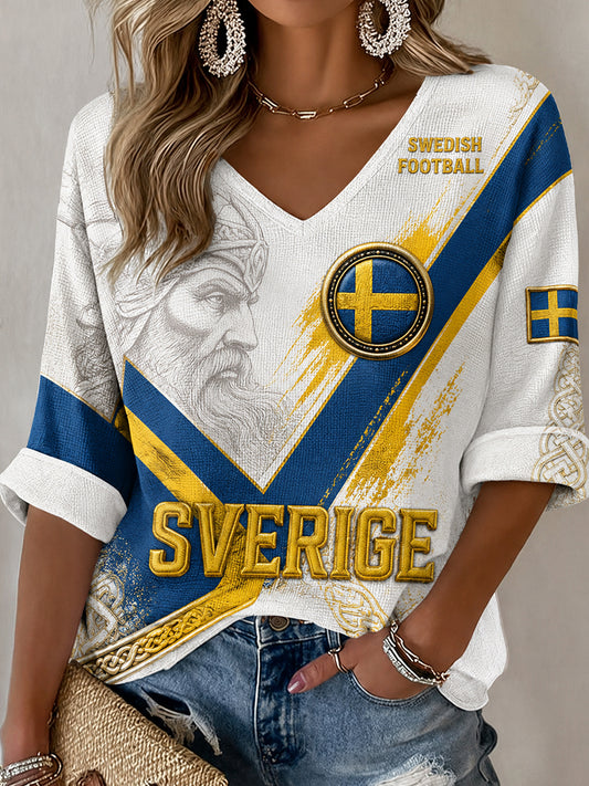 Retro svensk fotbollsfan konsttryck avslappnad topp