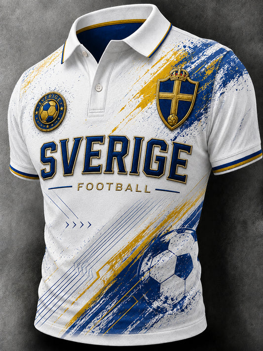 Retro svensk fotbollsfanart-print avslappnad pikétröja