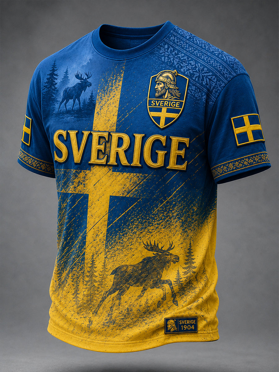 Retro svensk fotbollsfan-konsttryck avslappnad t-shirt