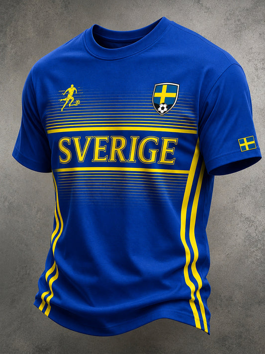 Herr-T-shirt med korta ärmar och fotbollsmotiv