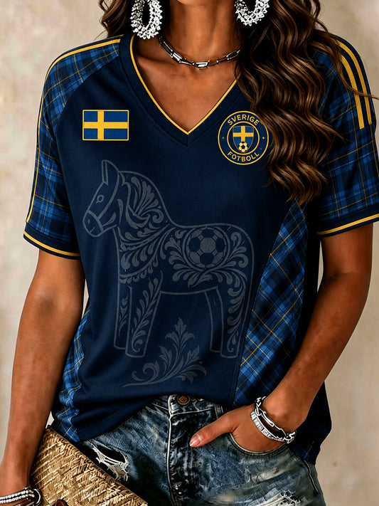 Retro svensk fotbollsfan konsttryck avslappnad topp