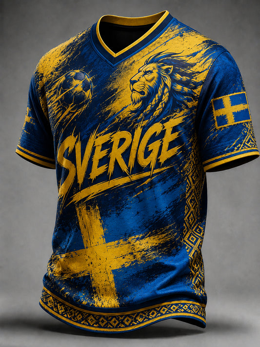 Retro svensk fotbollsfan-konsttryck avslappnad t-shirt