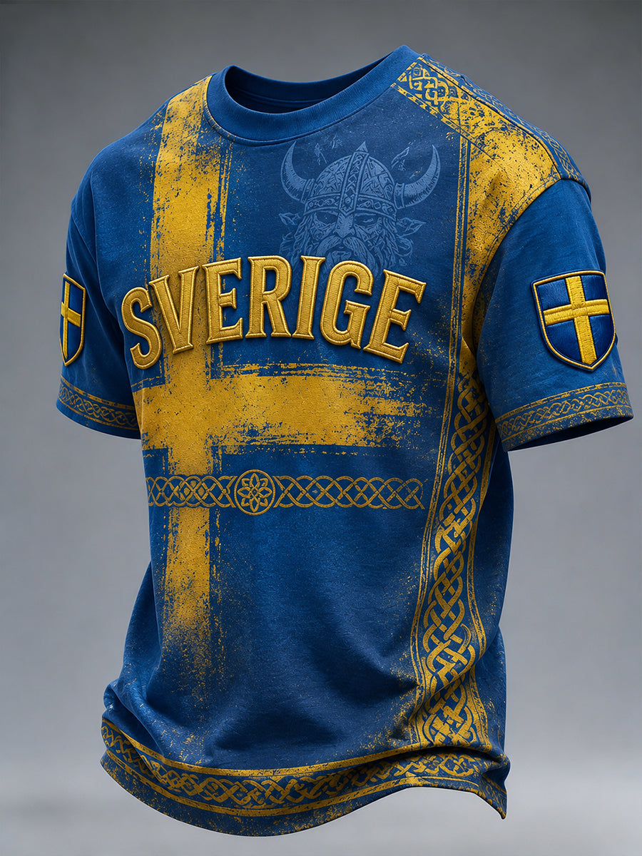 Retro svensk fotbollsfan-konsttryck avslappnad t-shirt
