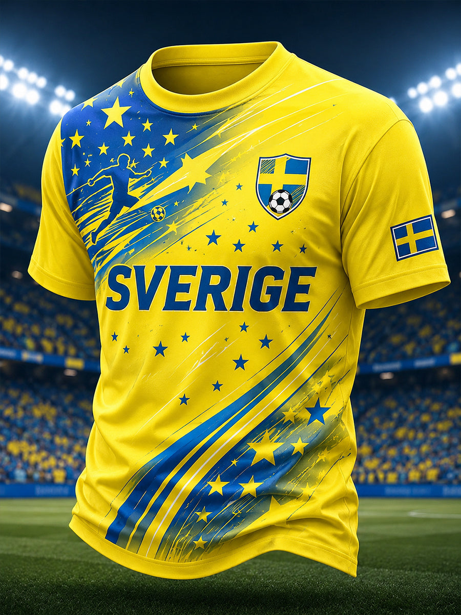 Herr-T-shirt med korta ärmar och fotbollsmotiv