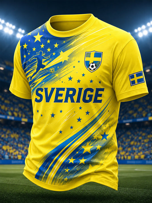 Herr-T-shirt med korta ärmar och fotbollsmotiv