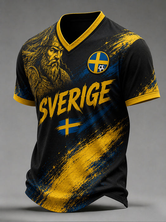 Retro svensk fotbollsfan-konsttryck avslappnad t-shirt