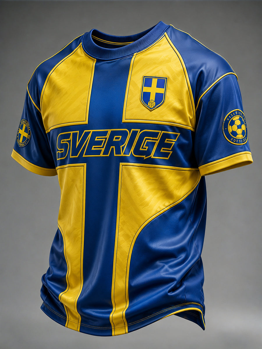 Retro svensk fotbollsfan-konsttryck avslappnad t-shirt