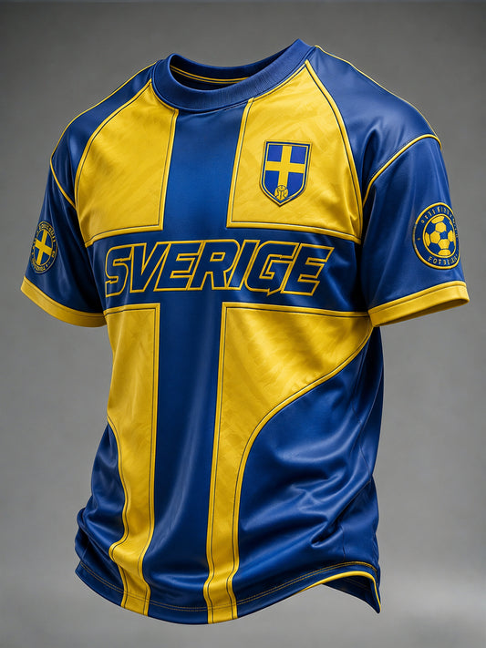 Retro svensk fotbollsfan-konsttryck avslappnad t-shirt