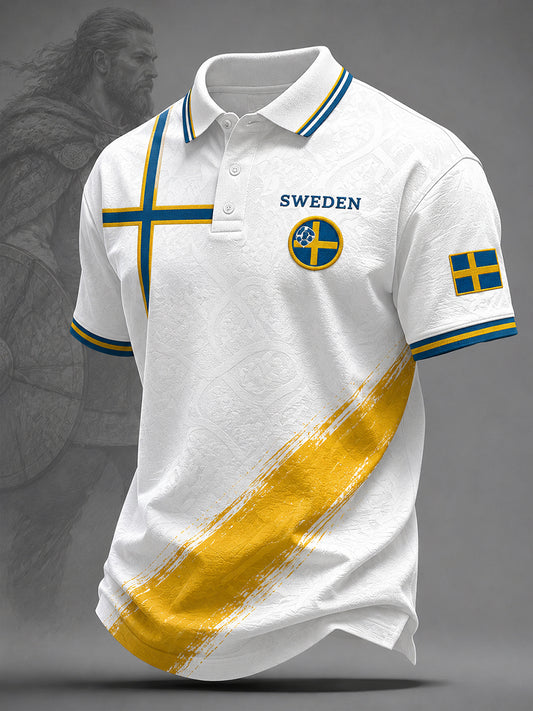 Retro svensk fotbollsfanart-print avslappnad pikétröja