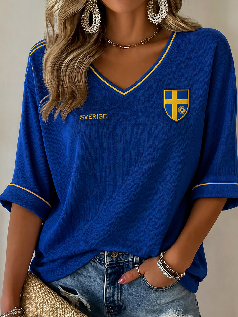 Retro svensk fotbollsfan konsttryck avslappnad topp