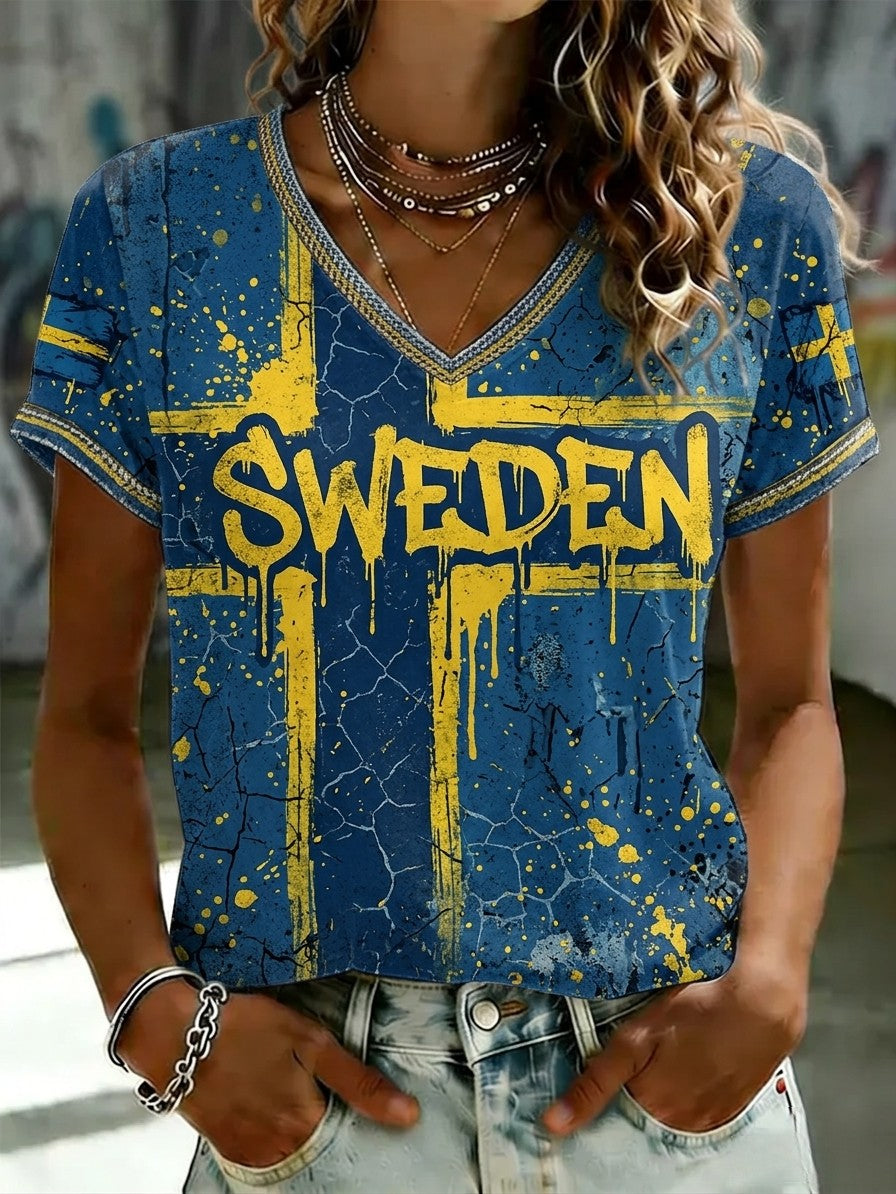 Damer Retro Svensk Fotboll Älskare 2026 Tryckt T-shirt med korta ärmar