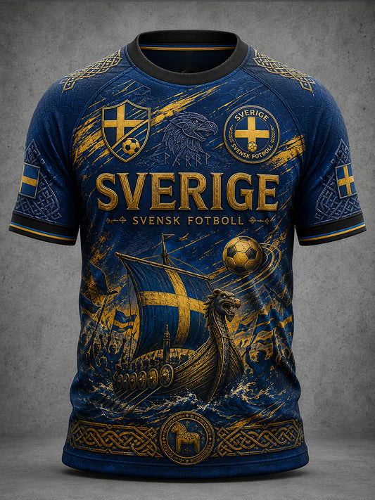 Retro svensk fotbollsfan-konsttryck avslappnad tröja